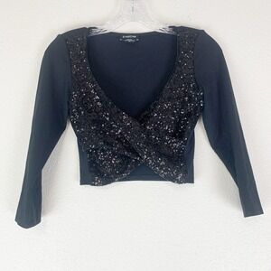 BEBE  Sequin Crop Top Size X-SMALL Glam NYE Date Night‎ Party Club Faux Wrap